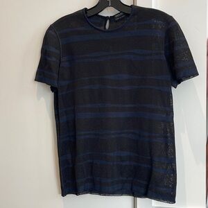 Giorgio Armani Black Knit Top with Navy Wave Pattern